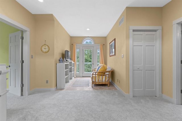1905 W Olive St, Marshalltown, IA 50158 - sitting room with carpet flooring, baseboards, and recessed lighting