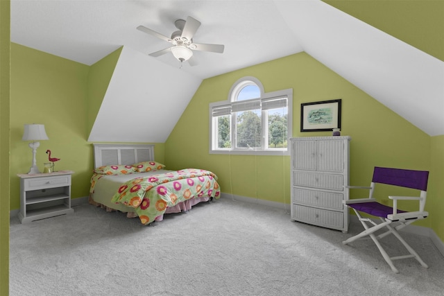 1905 W Olive St, Marshalltown, IA 50158 - bedroom featuring lofted ceiling, carpet, baseboards, and ceiling fan