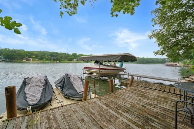 dock area with a water view