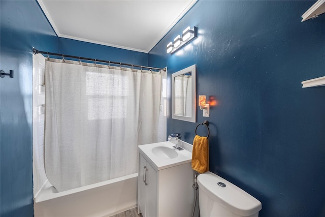 full bathroom with shower / bath combo, vanity, and toilet