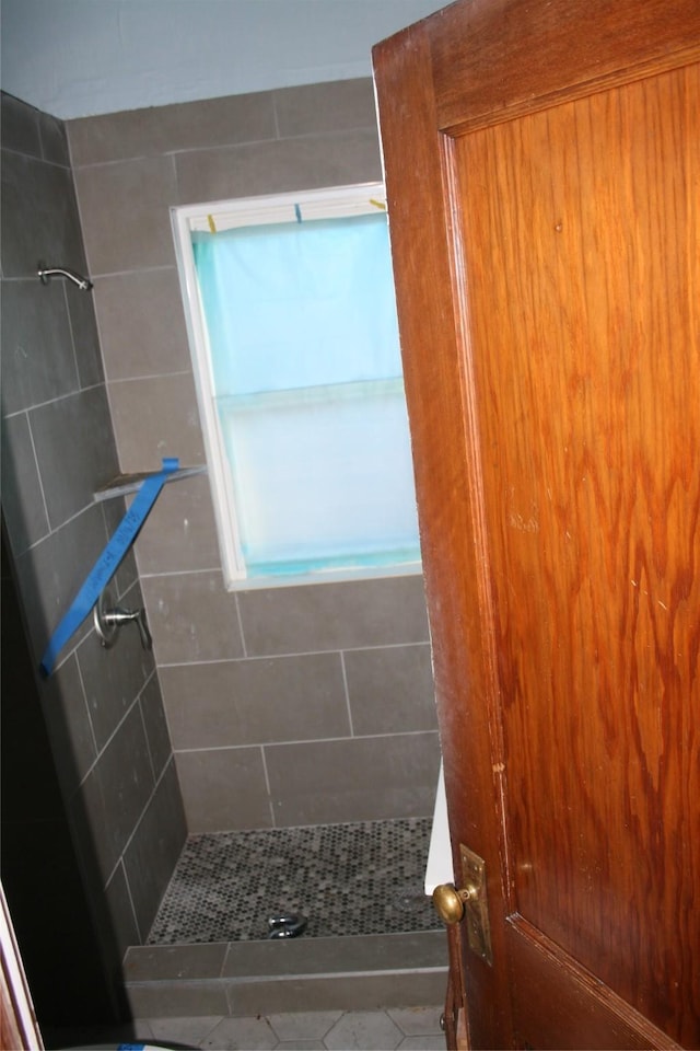 bathroom with a shower stall