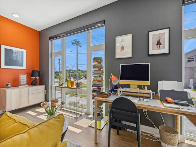 office space featuring wood finished floors