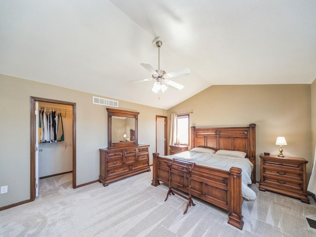 604 NW 8th St, Grimes, IA 50111 - bedroom featuring light colored carpet, visible vents, baseboards, a closet, and lofted ceiling