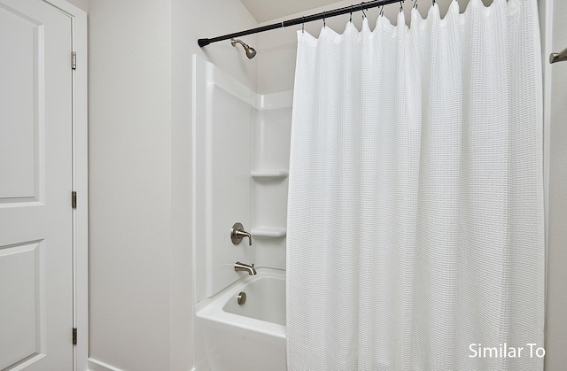 full bath featuring shower / bathtub combination with curtain