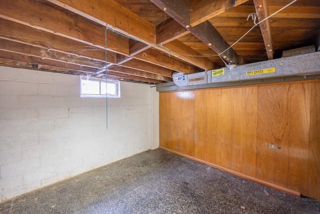 below grade area with tile patterned floors