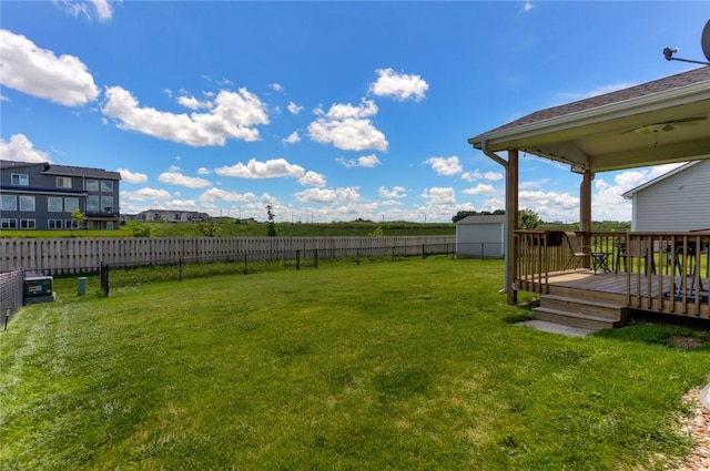 view of yard with a fenced backyard and a deck