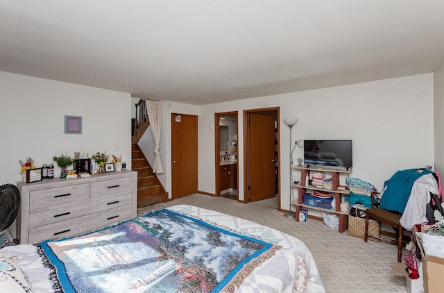 bedroom with light carpet