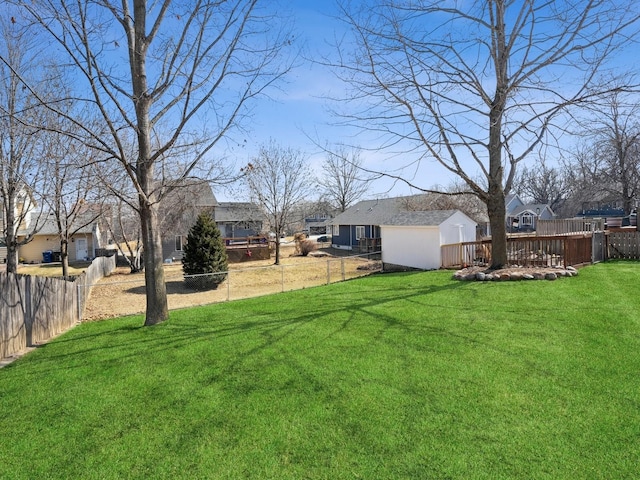 view of yard featuring a deck and a fenced backyard