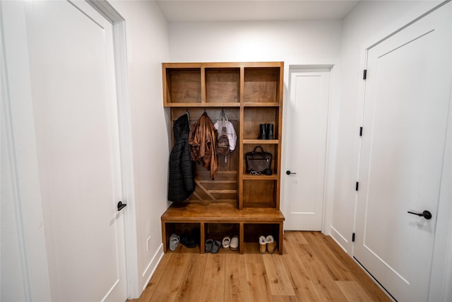 mudroom with light wood-style floors