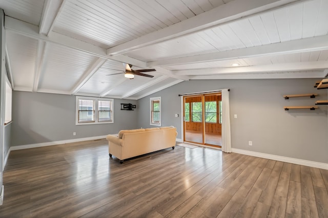 6015 Waterbury Cir, Des Moines, IA 50312 - living room featuring wood finished floors, baseboards, plenty of natural light, beam ceiling, and ceiling fan