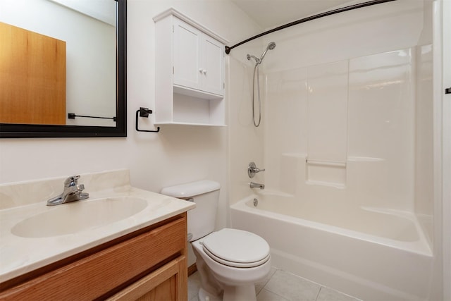 bathroom with toilet, tile patterned floors, shower / washtub combination, and vanity