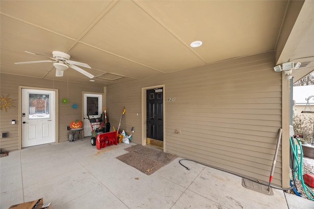 view of patio featuring a ceiling fan