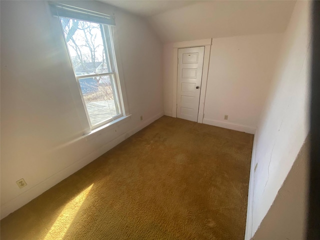 bonus room with carpet, baseboards, and vaulted ceiling