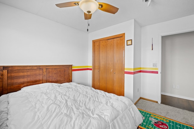 8001 Brookview Dr, Urbandale, IA 50322 - bedroom featuring baseboards, a closet, and ceiling fan