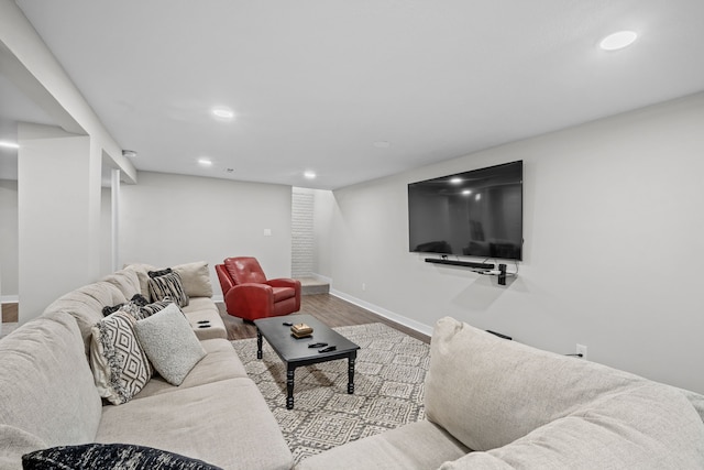 8001 Brookview Dr, Urbandale, IA 50322 - living room with baseboards, wood finished floors, and recessed lighting
