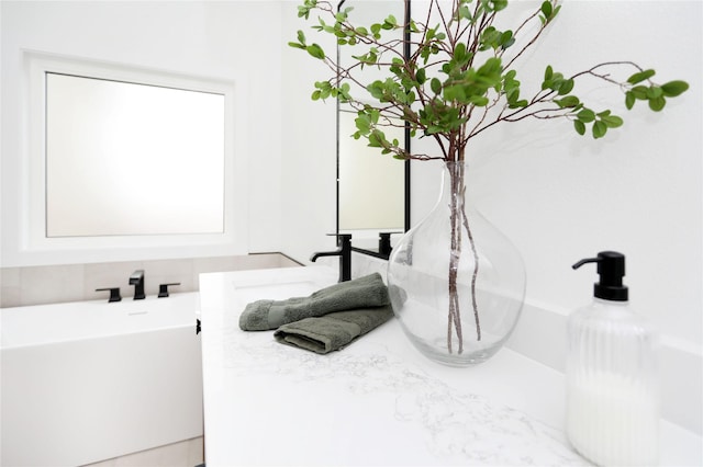 details with a freestanding bath and a sink