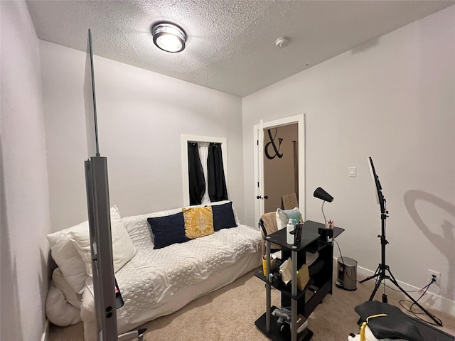 workout area featuring a textured ceiling and carpet