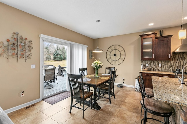 dining room with recessed lighting, visible vents, baseboards, and light tile patterned floors