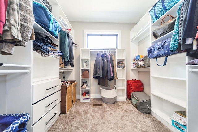 walk in closet with visible vents and carpet flooring