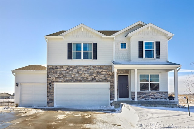 view of front of property with covered porch and stone siding