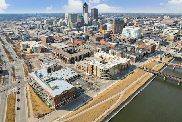 bird's eye view with a city view and a water view