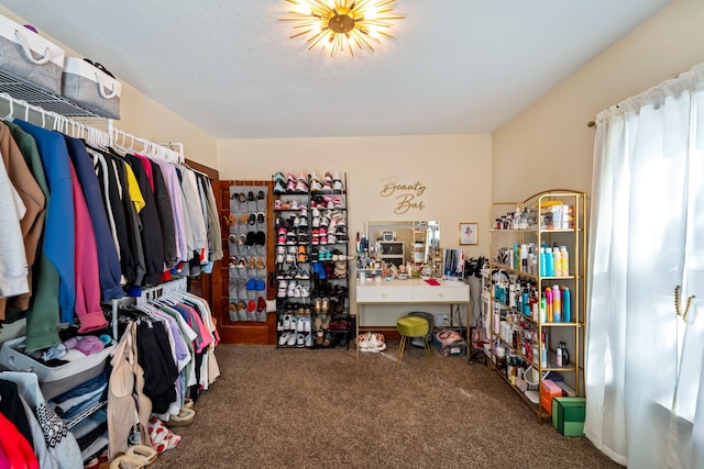 walk in closet with carpet