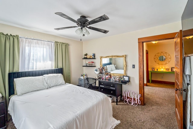 bedroom featuring carpet and ceiling fan