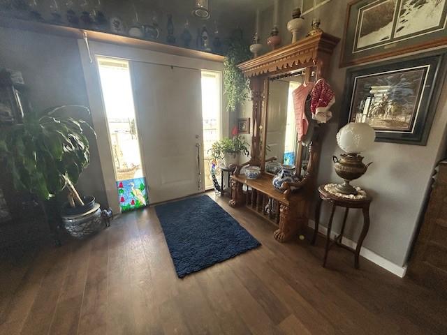 entryway featuring wood finished floors and baseboards