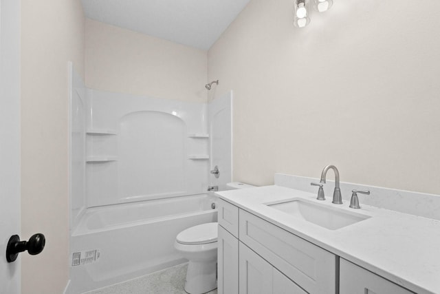 bathroom with shower / bath combination, vanity, and toilet