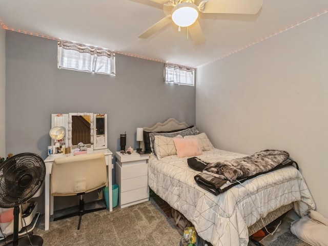 bedroom featuring carpet floors and a ceiling fan