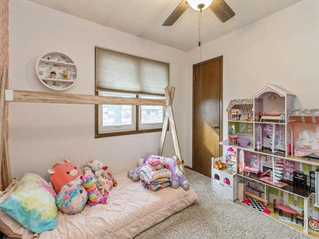 bedroom with carpet flooring and a ceiling fan