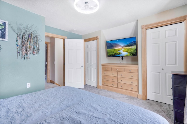 carpeted bedroom with multiple closets