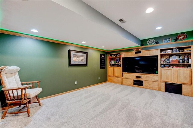 7087 Hillcrest Ct, Johnston, IA 50131 - living area featuring carpet, baseboards, recessed lighting, and built in shelves