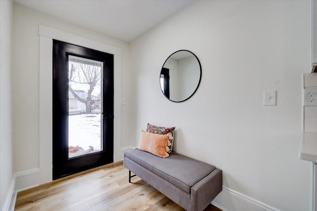 entryway with light wood-style floors and a wealth of natural light