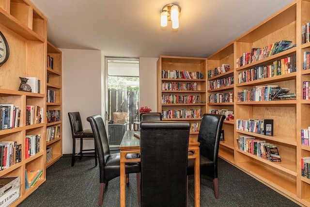 3663 Grand Ave Unit 1004, Des Moines, IA 50312 - living area featuring dark carpet and wall of books