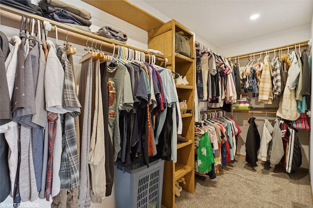 walk in closet with carpet floors