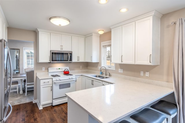 kitchen with a sink, appliances with stainless steel finishes, a peninsula, and a healthy amount of sunlight