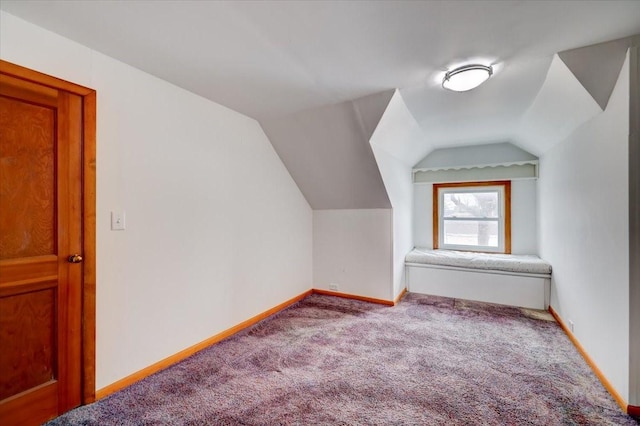 additional living space featuring lofted ceiling, carpet, and baseboards