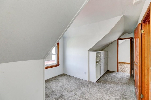 additional living space with carpet flooring and vaulted ceiling