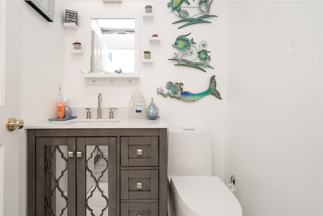 half bath featuring toilet and vanity