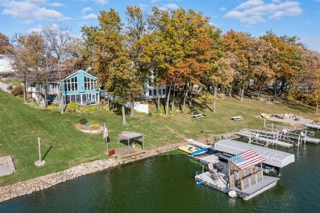 aerial view with a water view