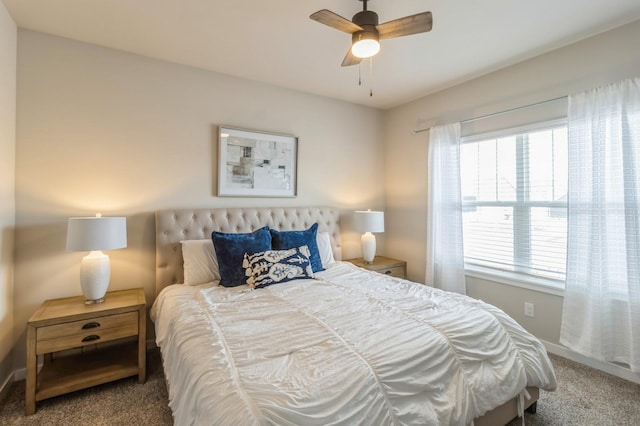 bedroom with carpet flooring and a ceiling fan