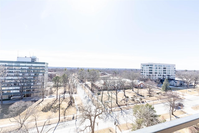 drone / aerial view with a city view