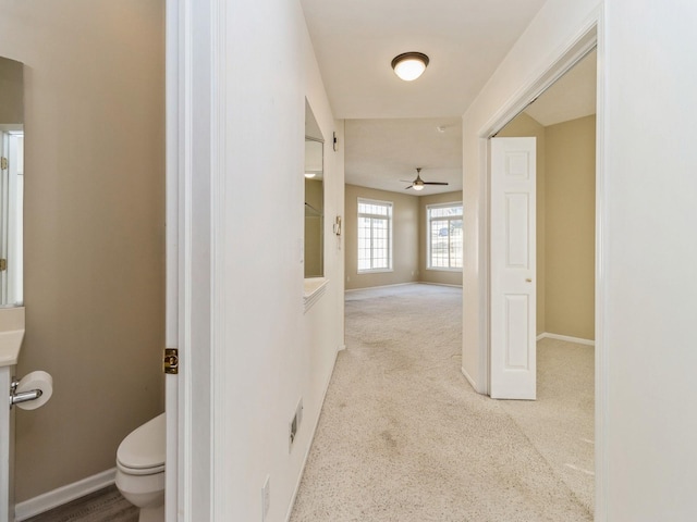 hallway featuring baseboards and carpet flooring