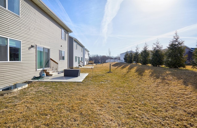 view of yard with a patio area and entry steps