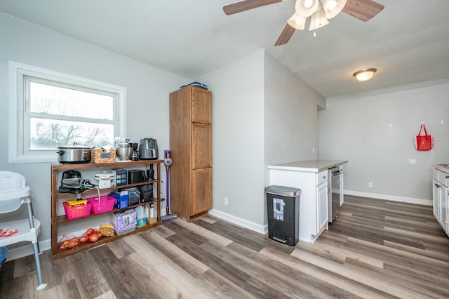 interior space featuring baseboards, stainless steel dishwasher, and wood finished floors