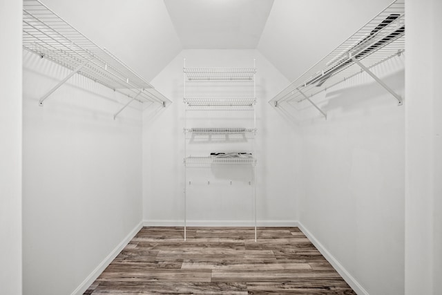 walk in closet with wood finished floors