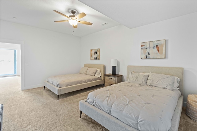 bedroom featuring carpet flooring, ceiling fan, and baseboards