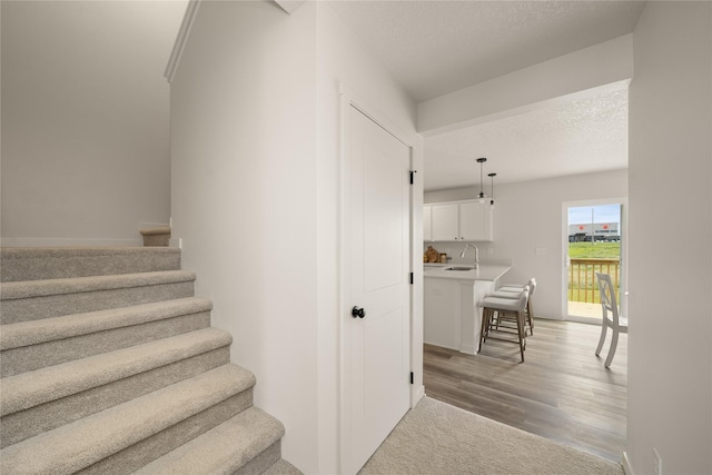 1506 E Girard Ave, Indianola, IA 50125 - stairway featuring wood finished floors and a textured ceiling