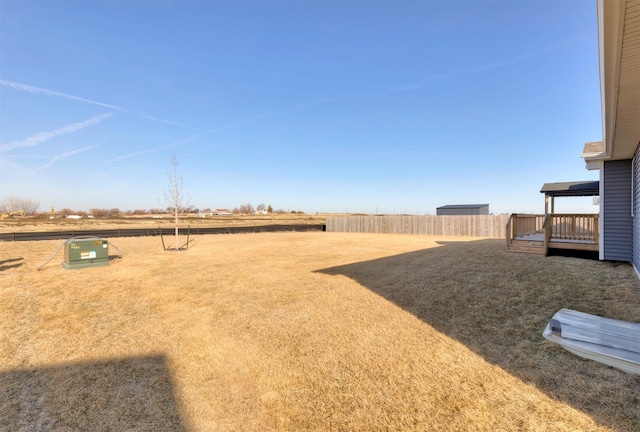 view of yard with fence and a wooden deck